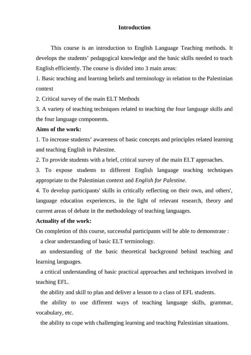English Language Teaching Methods Course 2