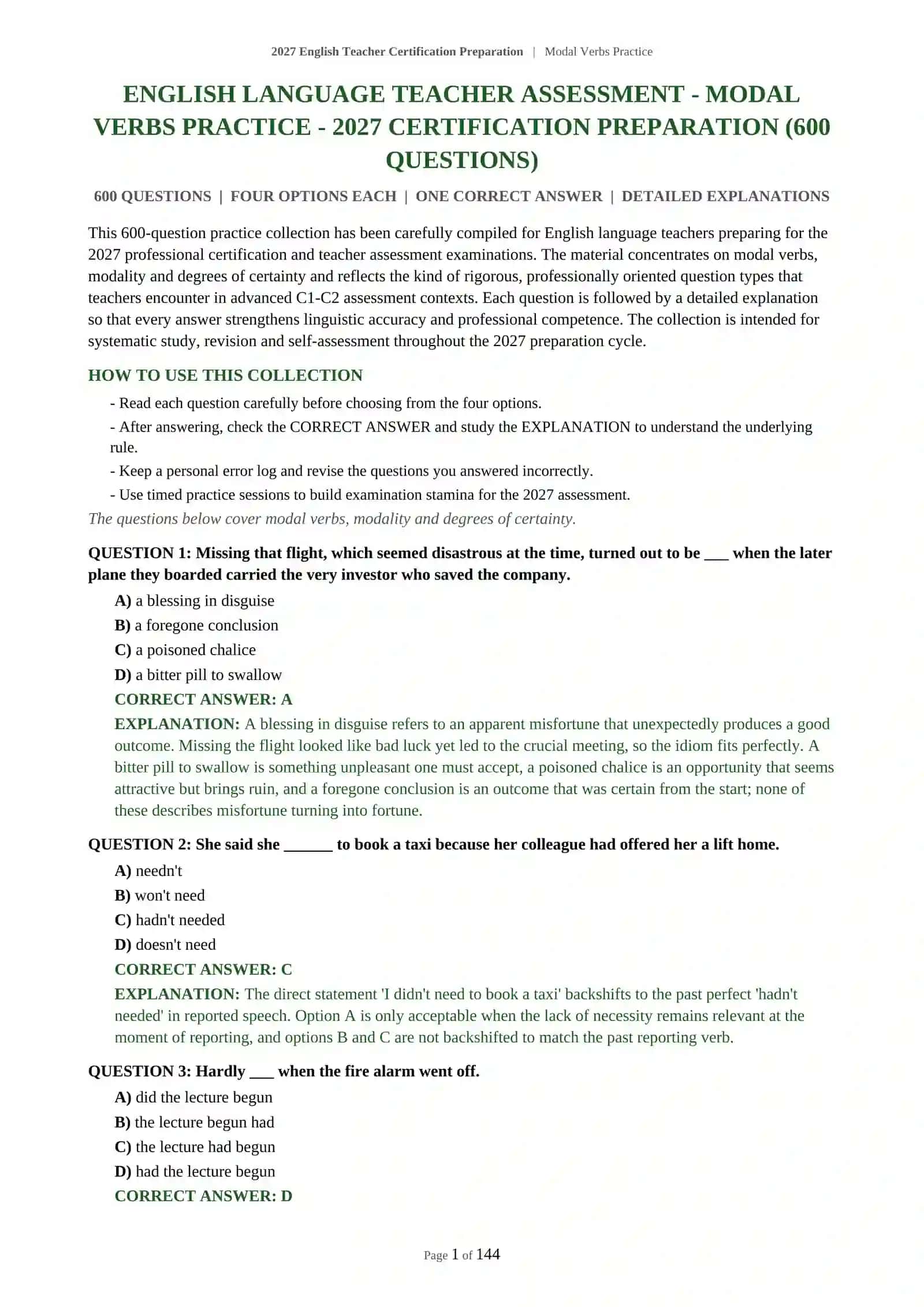 Modal Verbs Practice for English Language Teachers 2
