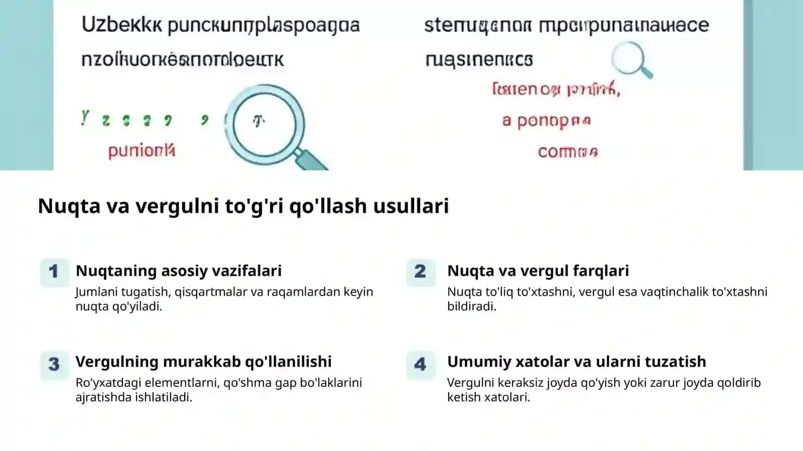 Punktuatsiya testlarini oson bajarish 2