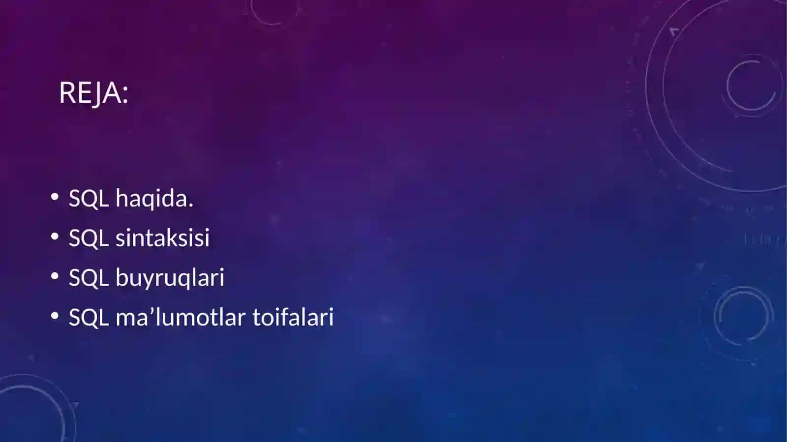 Sql server SINTAKSISI VA MA’LUMOTLAR TOIFALARI 2