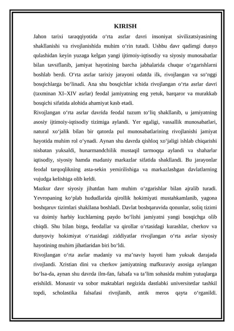 Rivojlangan o‘rta asrlar xususiyati 2