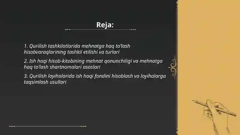 Qurilish tashkilotlarida mehnatga haq to‘lash bo‘yicha hisobvaraqlar hisobining xususiyatlari 2