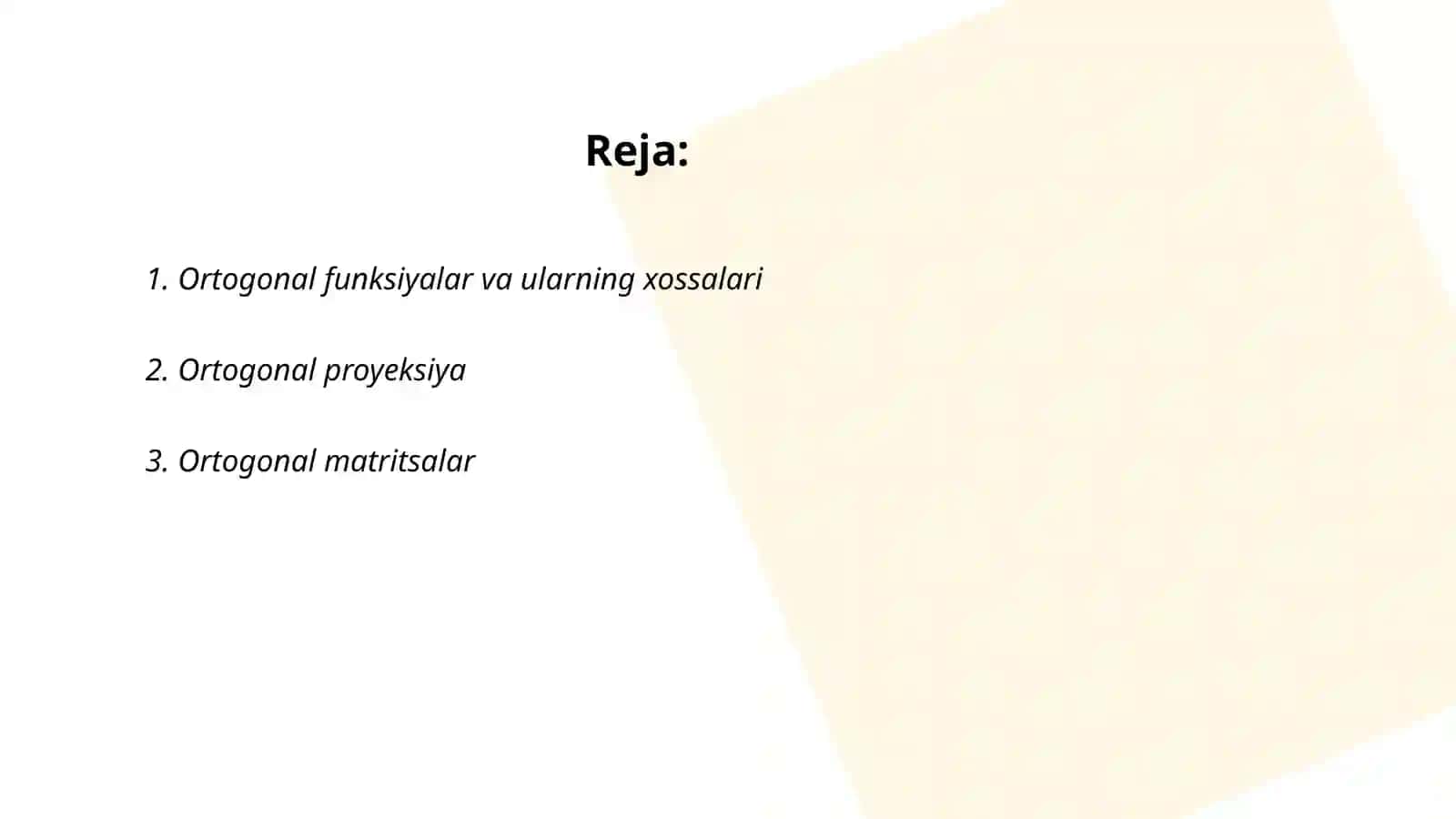 Ortogonal toʻldiruvchi va uning xossalari 2