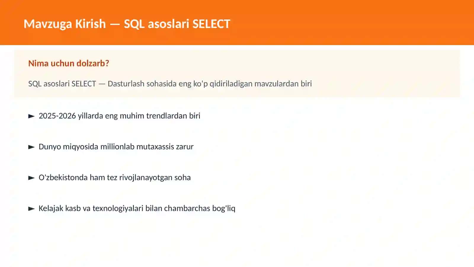 SQL asoslari SELECT 2