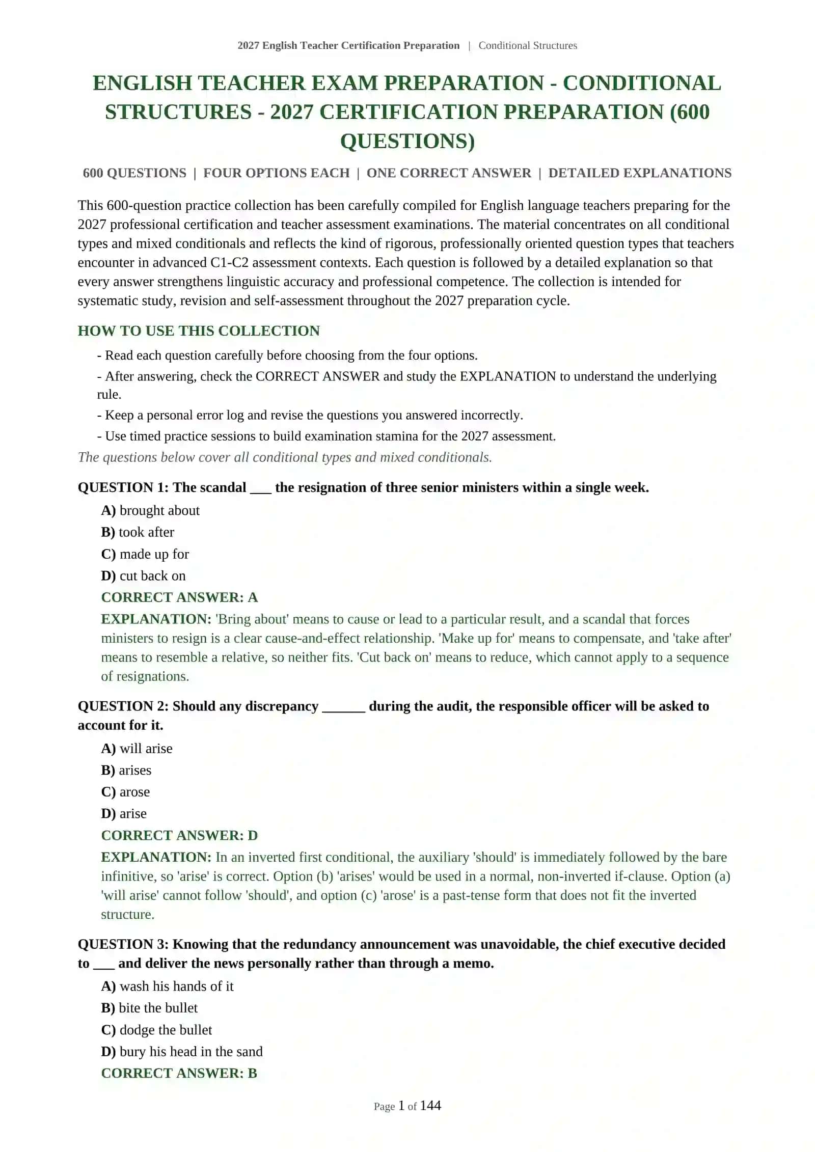 2027 English Teacher Certification Preparation | Conditional Structures 2