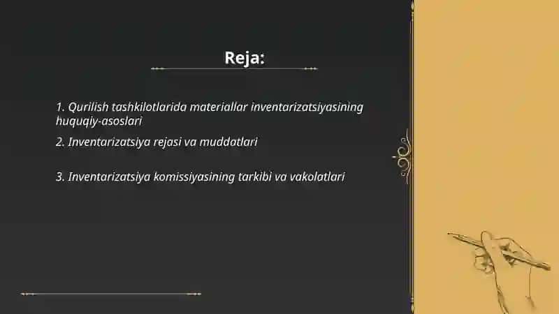 Qurilish tashkilotlarida materiallar inventarizatsiyasi xususiyatlari va uni natijalarining hisobi 2
