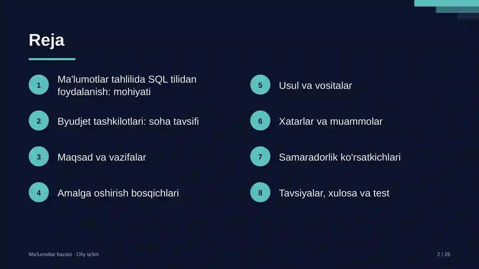 Ma'lumotlar tahlilida SQL tilidan foydalanish 2