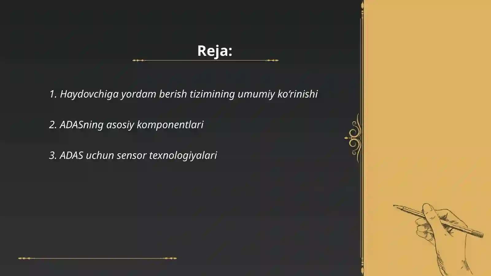 Haydovchiga yordam berish tizimi va havfsizlik tizimi(ADAS)xususiyatlarini oʻrganish 2