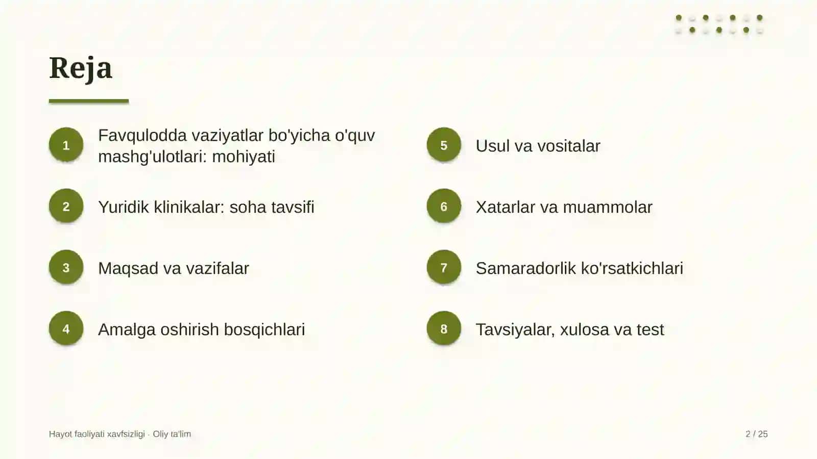Yuridik klinikalarda favqulodda vaziyatlar bo'yicha o'quv mashg'ulotlari o'tkazish 2