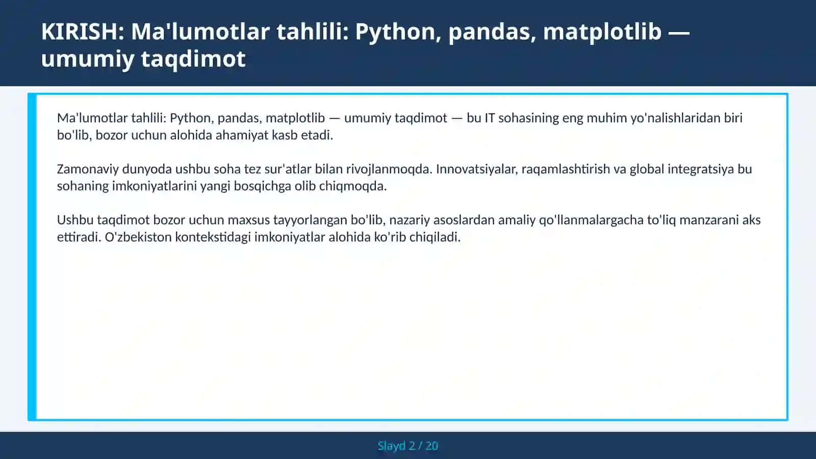 Ma'lumotlar tahlili: Python, pandas, matplotlib 2