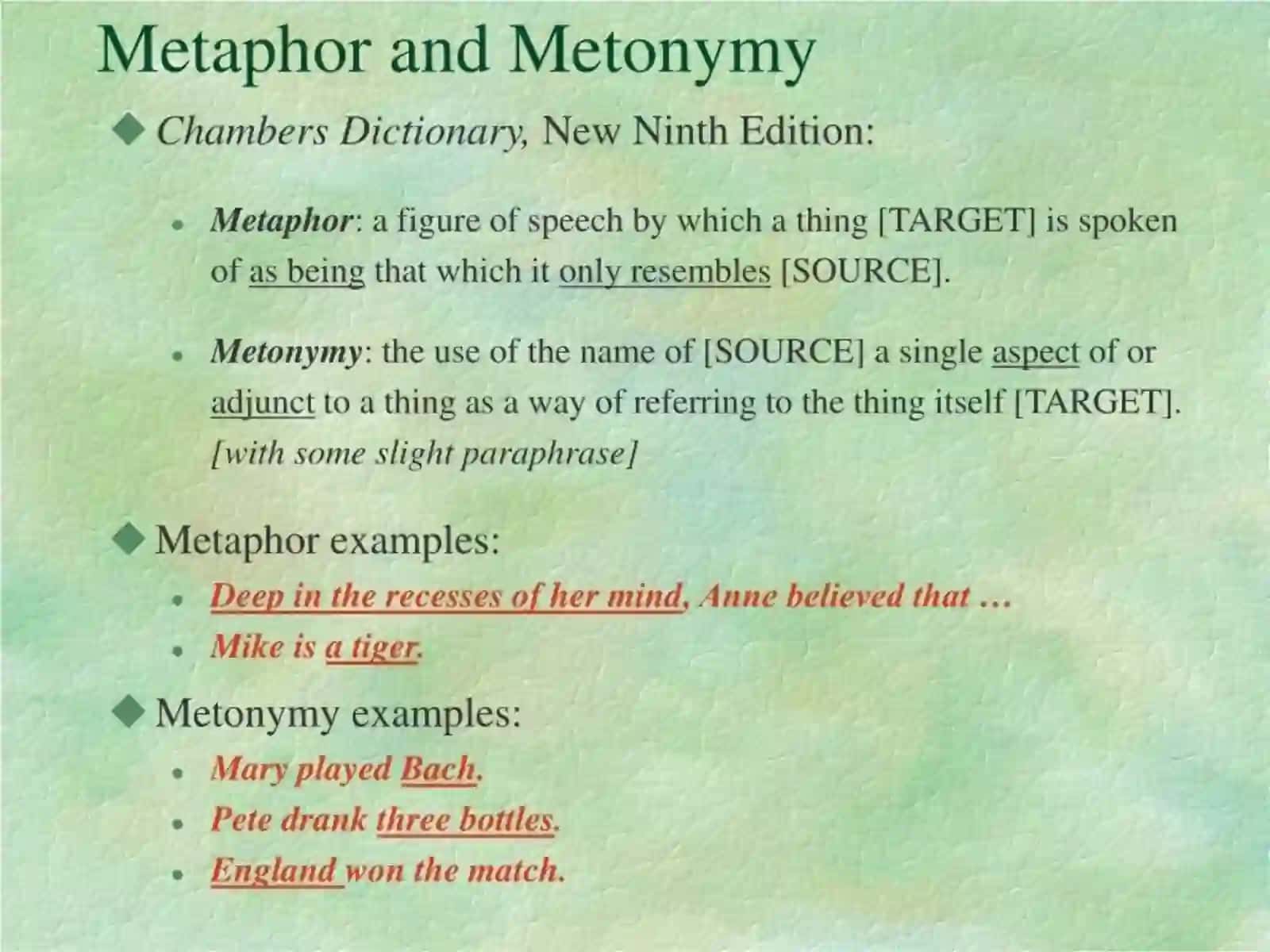 Metaphor and Metonymy 2
