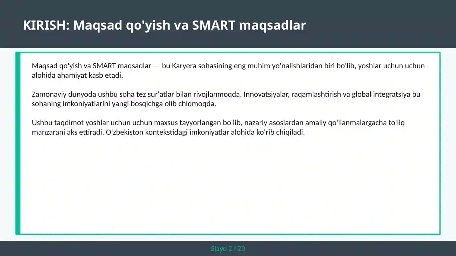 MAQSAD QO'YISH VA SMART MAQSADLAR 2