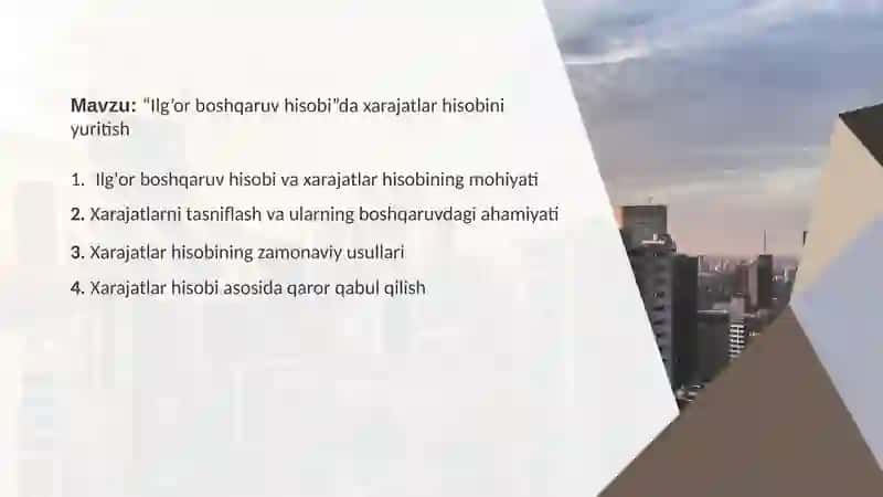 “Ilg’or boshqaruv hisobi”da xarajatlar hisobini yuritish 2