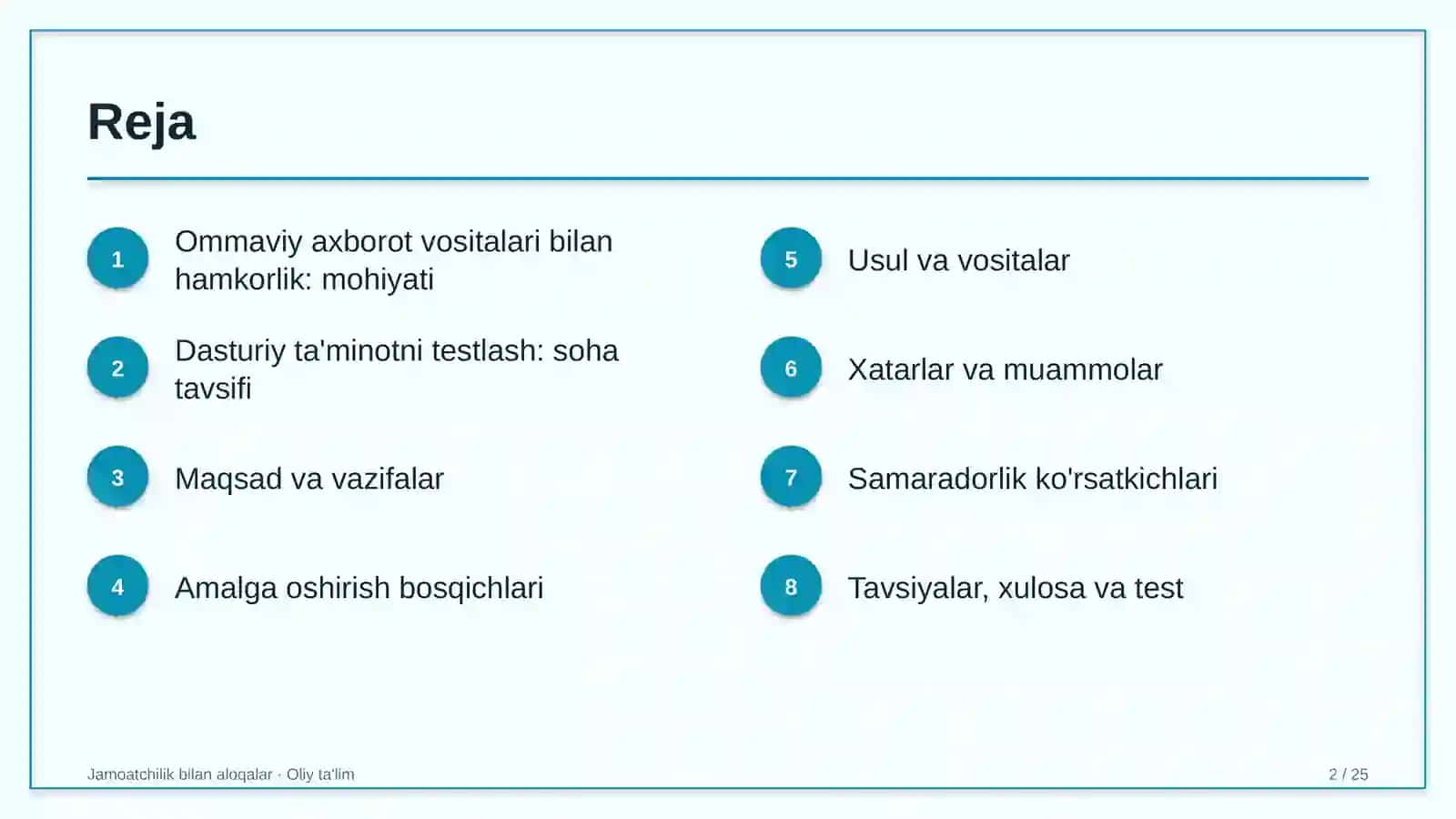 Jamoatchilik bilan aloqalar · Oliy ta'lim 2