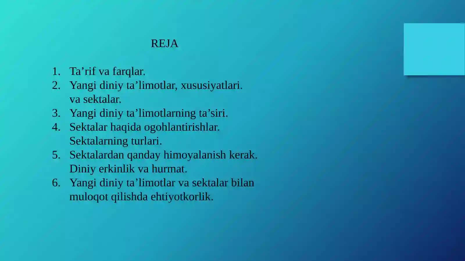 YANGI DINIY TA’LIMOTLAR VA SEKTALAR 2