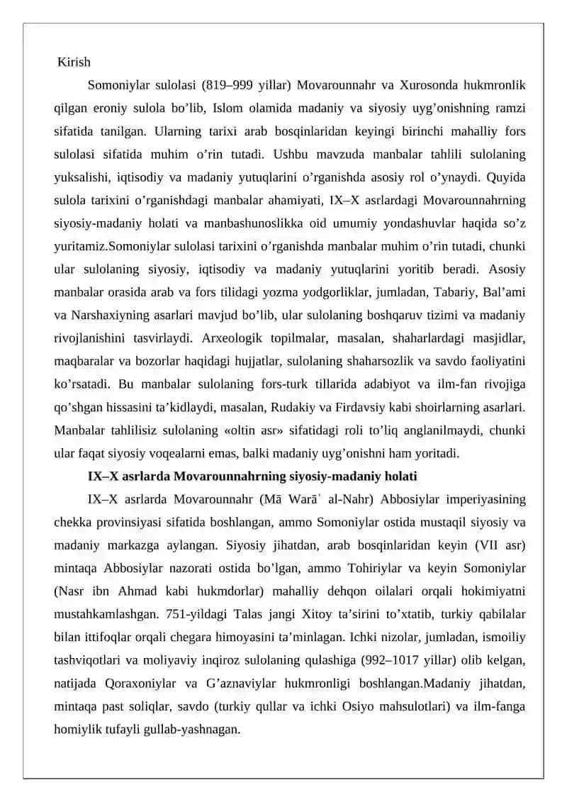 Somoniylar sulolasi tarixiga oid manbalar tahlili 2