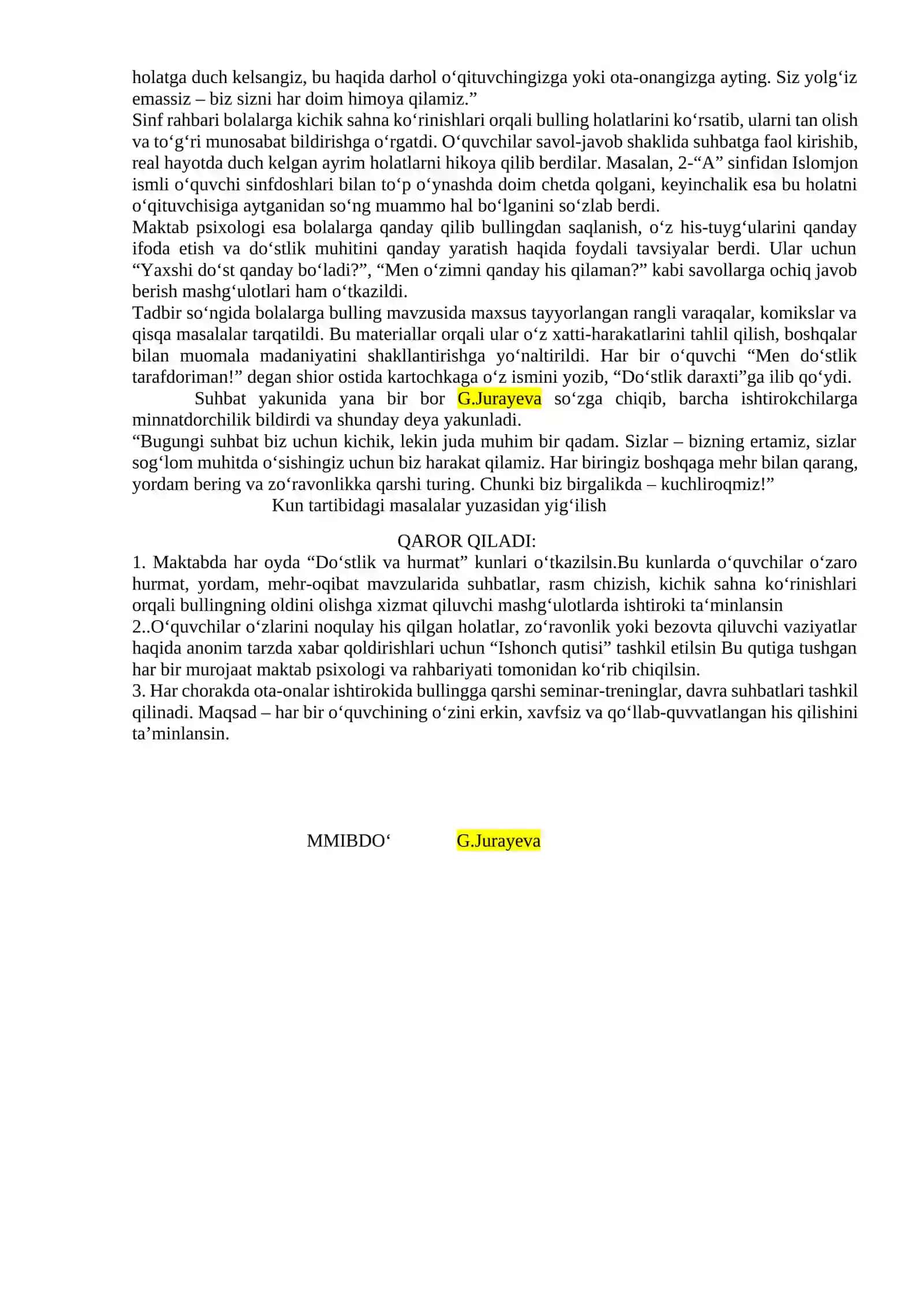 "Bulling nima?" mavzusida suhbat 2
