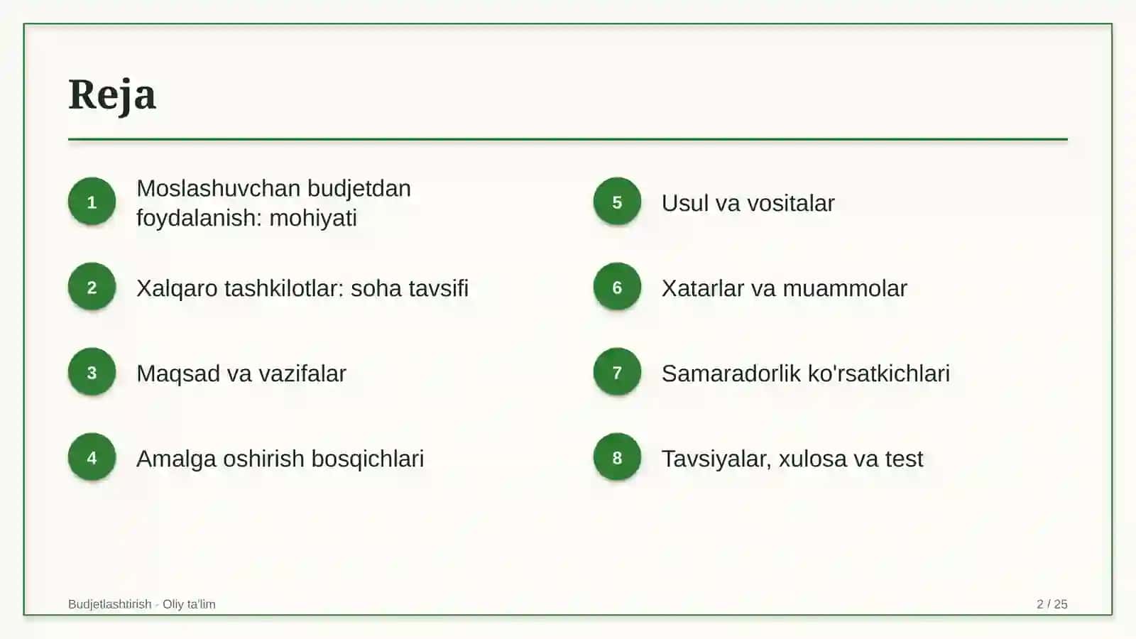 Xalqaro tashkilotlarda moslashuvchan budjetdan foydalanish 2