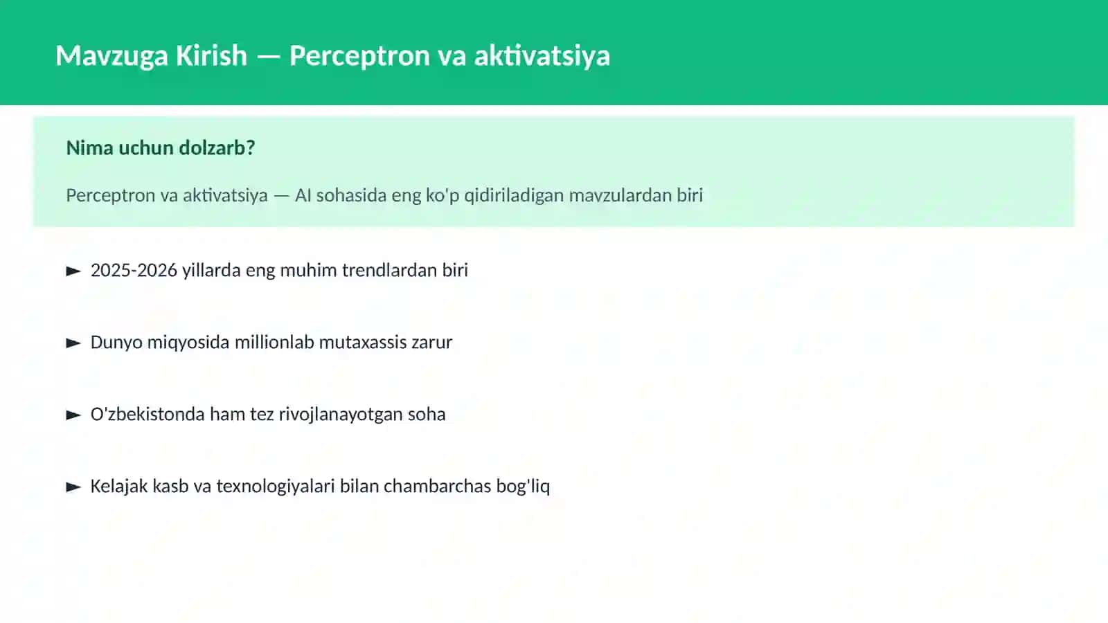 AI | DEEP LEARNING VA NEYRON TARMOQLAR 2