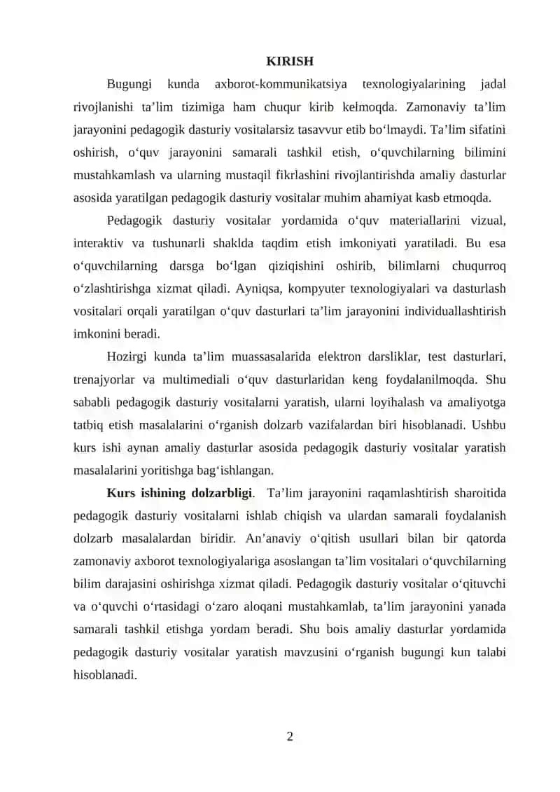 Amaliy dasturlarda pedagogik dasturiy vositalar yaratish 2