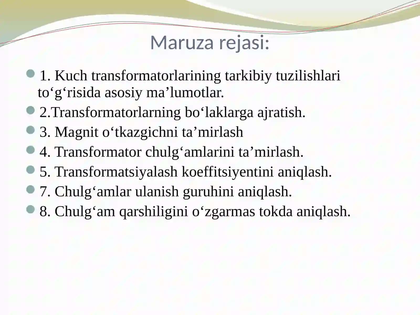 Konchilik korxonalaridagi transformatorlarni ishlatish ta’mirlash va ularga texnik xizmat ko’rsatish 2