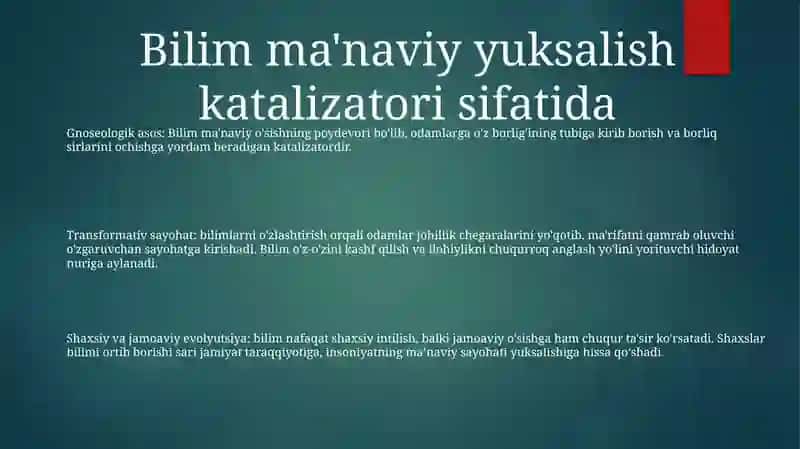 Bilim – Inson Ma’Naviy Kamoloti Omili 2