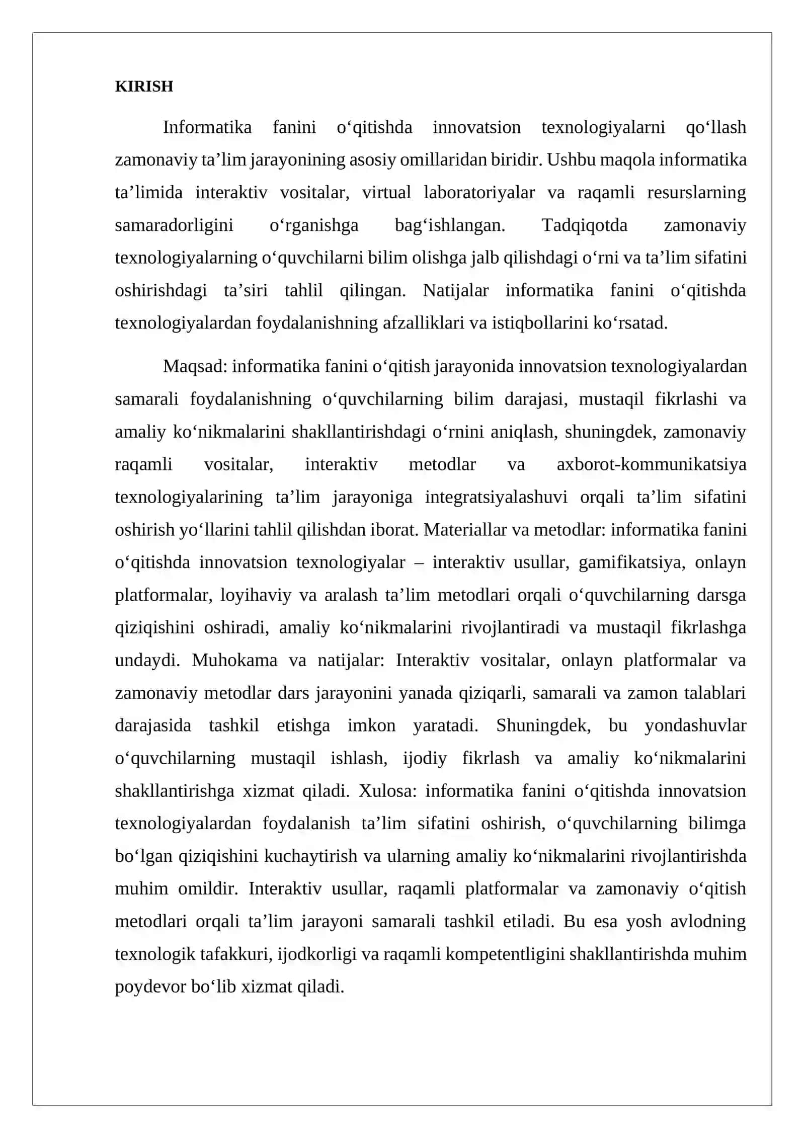 INFORMATIKA FANINI O‘QITISHDA INNOVATSION TEXNOLOGIYALAR 2