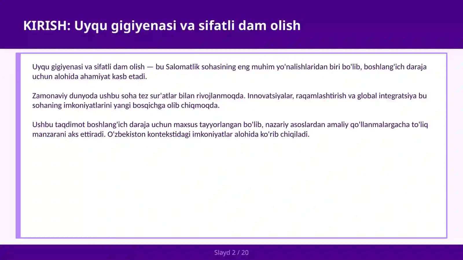 Uyqu gigiyenasi va sifatli dam olish 2