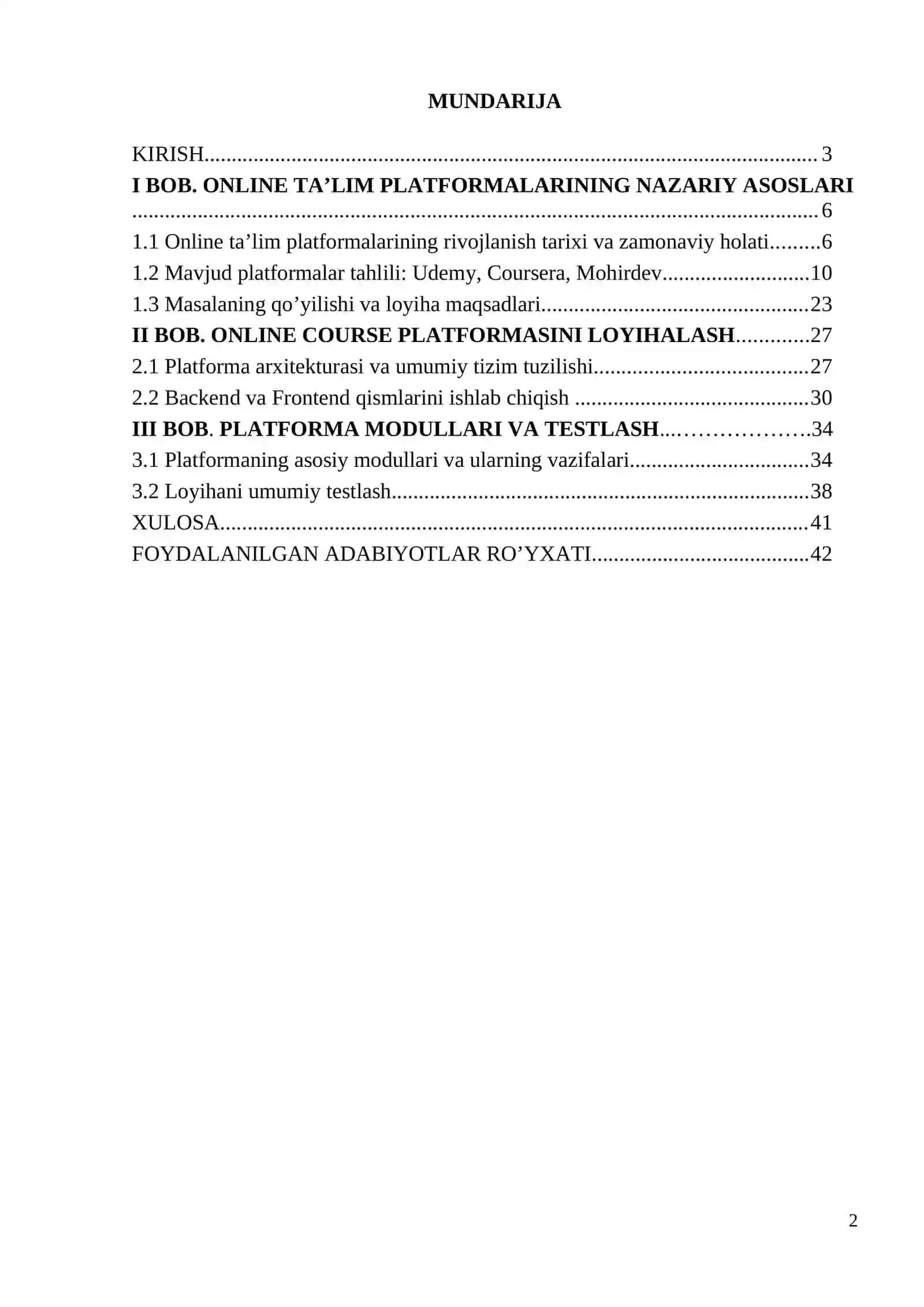 Online kurs platformasini ishlab chiqish 2