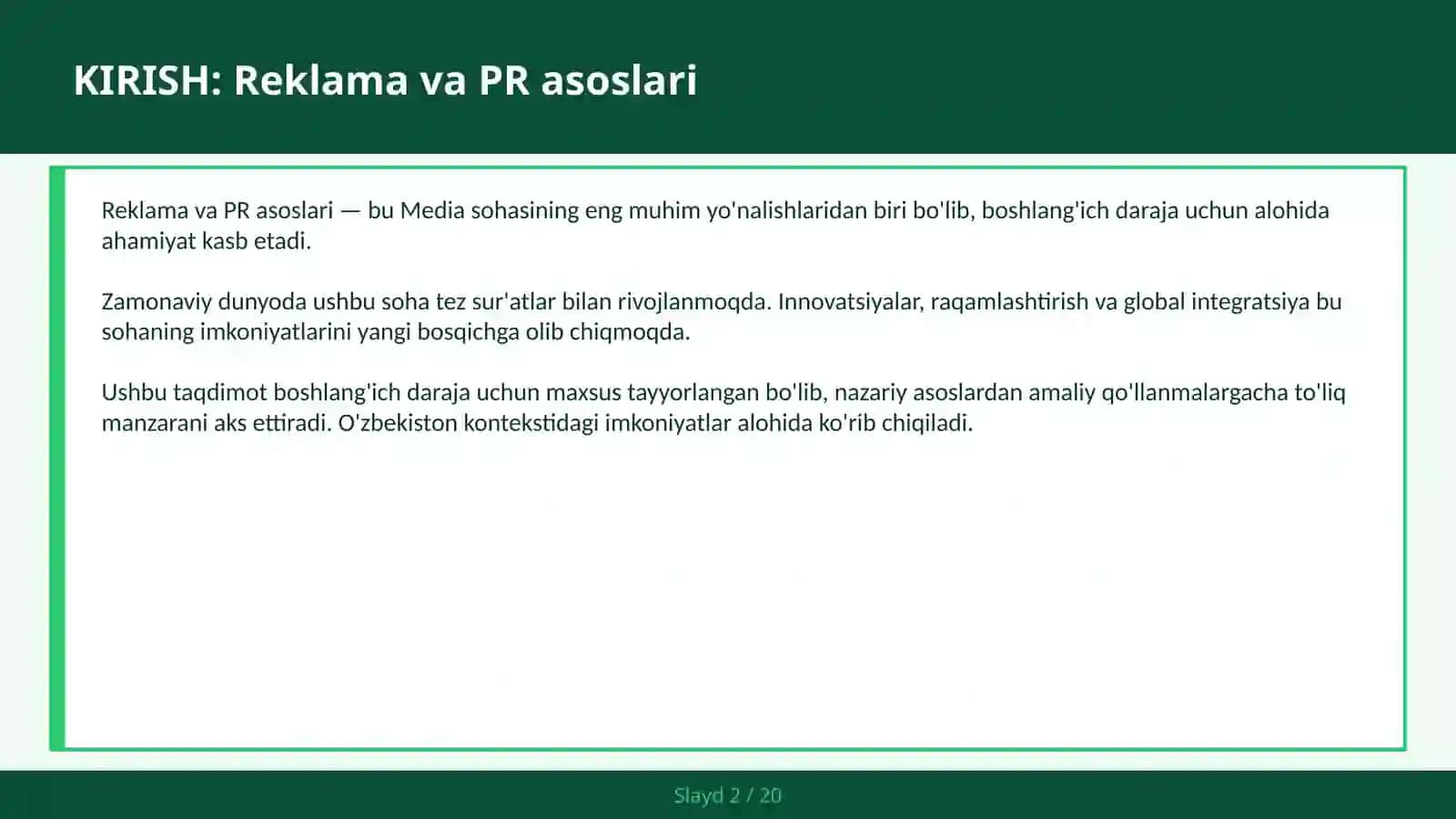 Reklama va PR asoslari 2
