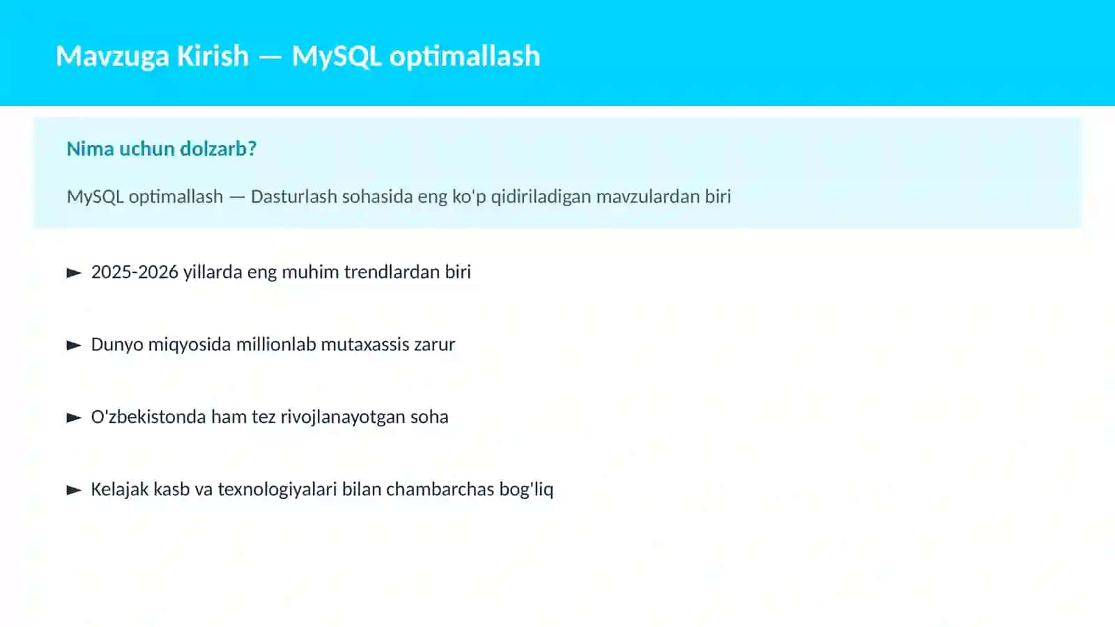 MySQL optimallash 2
