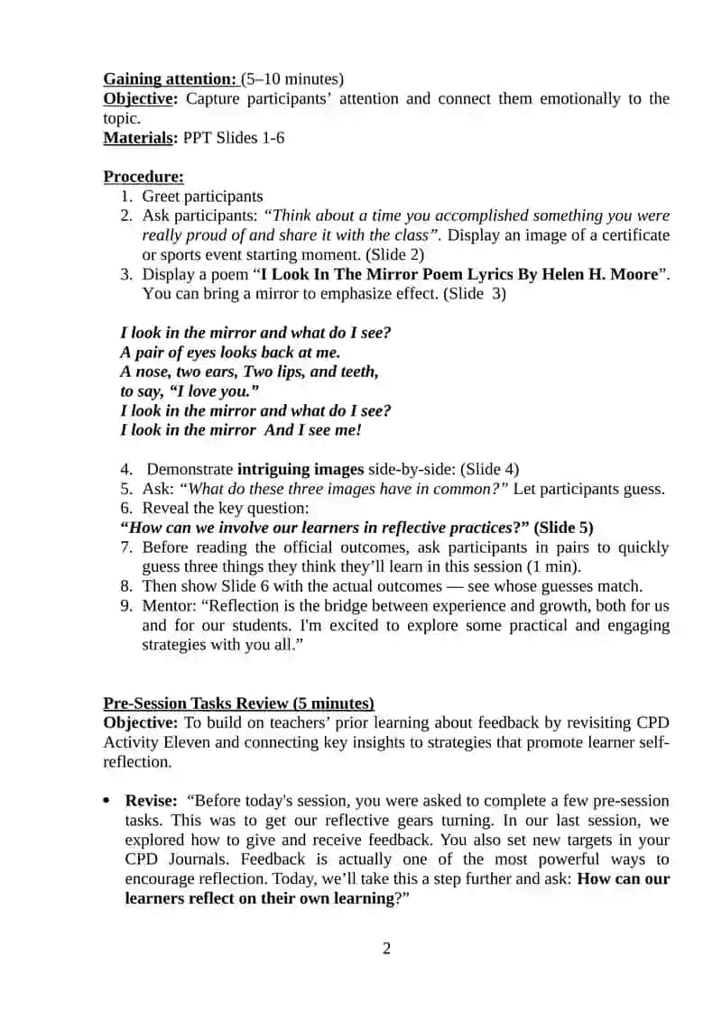 Cluster School CPD Session Plan 12 2