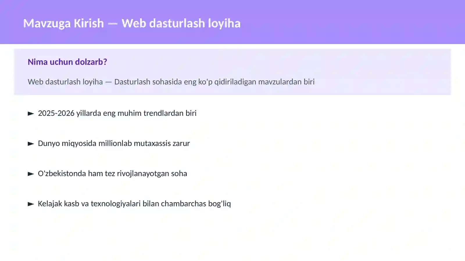 DASTURLASH | JAVASCRIPT VA WEB 2