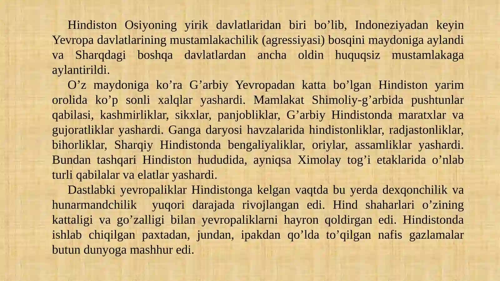 Hindiston yangi davrda: tarixiy rivojlanishning asosiy voqealari va jarayonlari 2