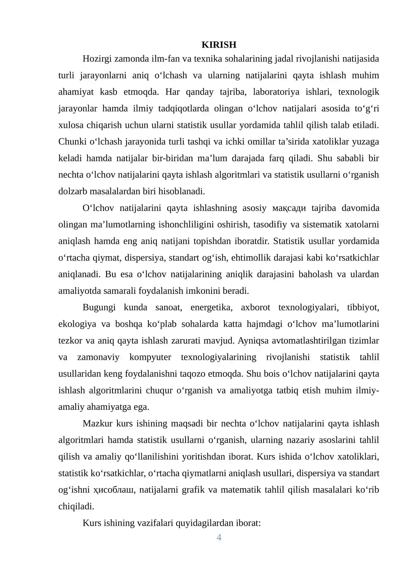 Bir nechta o‘lchov natijalarini qayta ishlash algoritmlari va statistik usullari. 2
