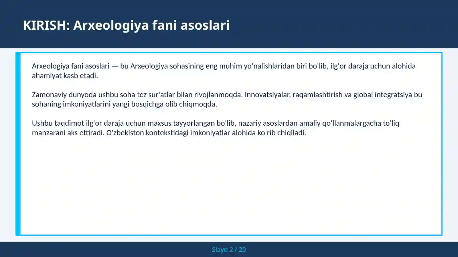 ARXEOLOGIYA FANI ASOSLARI 2