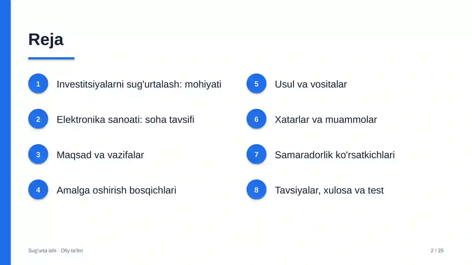 Elektronika sanoatida investitsiyalarni sug'urtalash 2