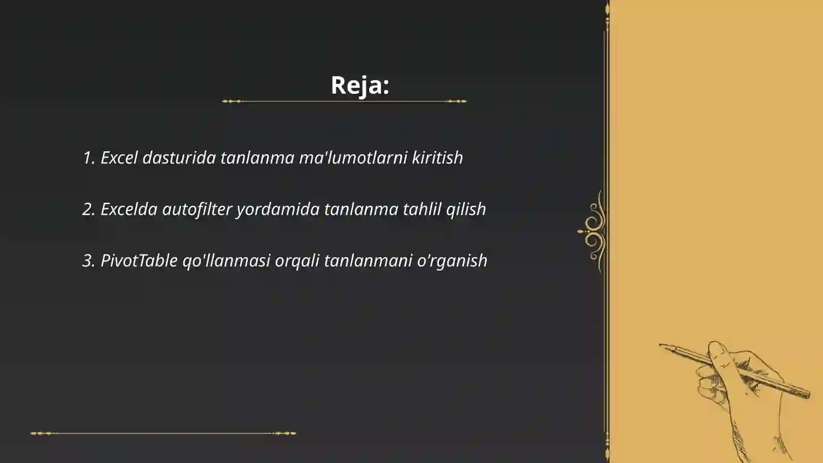 Excel dasaturi yordamida tanlanmani taxlil qilish 2