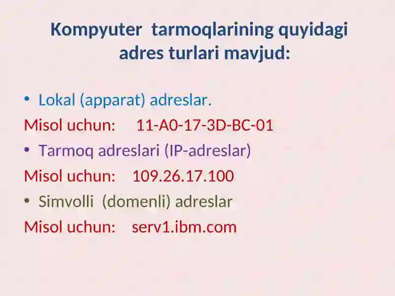 Kompyuter tarmog`ida adreslash. IP adreslarni taqsimlash 2