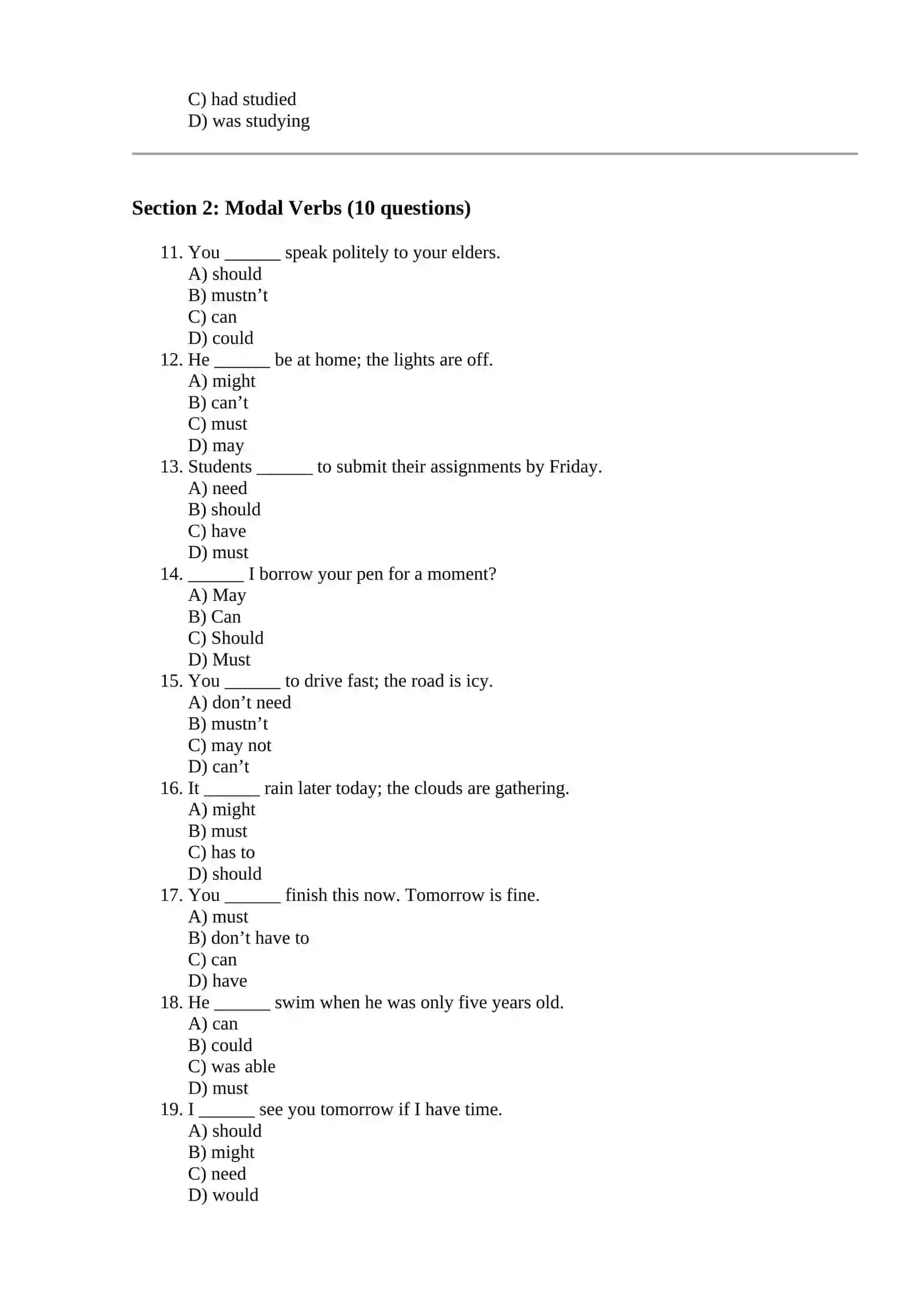 English tests grammar 2
