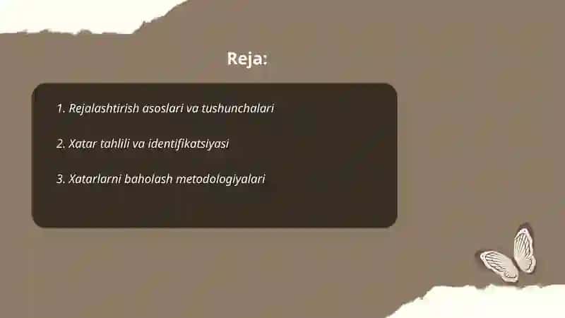 Rejalashtirish va xaflarni baholash 2
