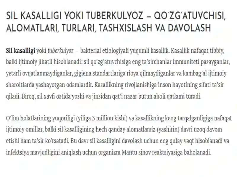 Sil kasalligi haqida ma’lumotlar. 2