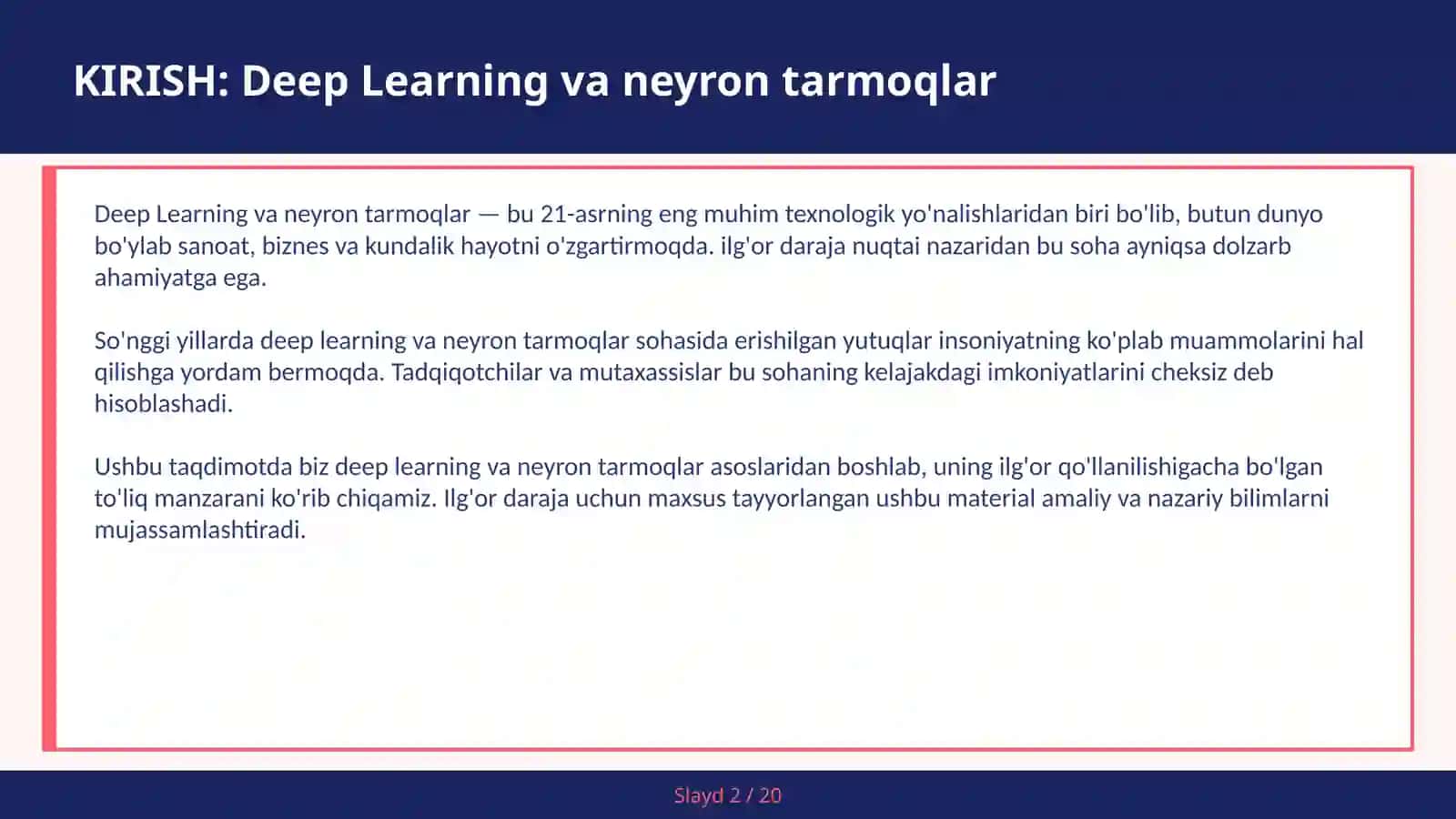Deep Learning va Neyron Tarmoqlar 2