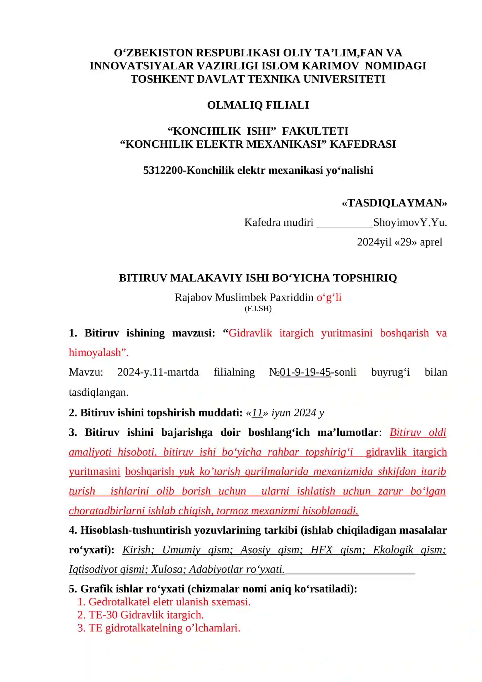 Gidravlik itargich yuritmasini boshqarish va himoyalash 2