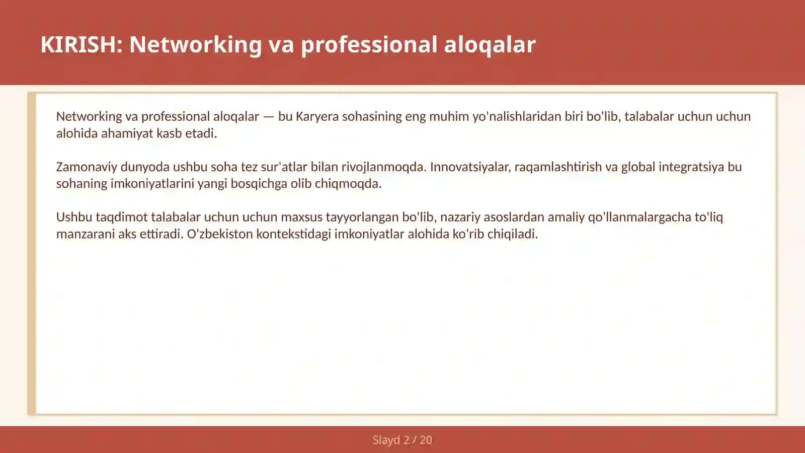 Networking va professional aloqalar 2