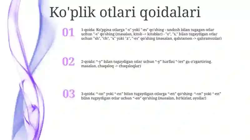 Ko'plik otlari qoidalari 2