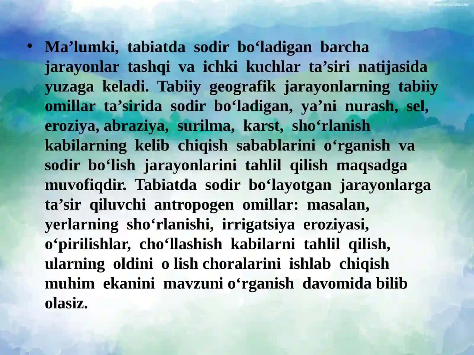 TABIIY GEOGRAFIK JARAYONLAR 2