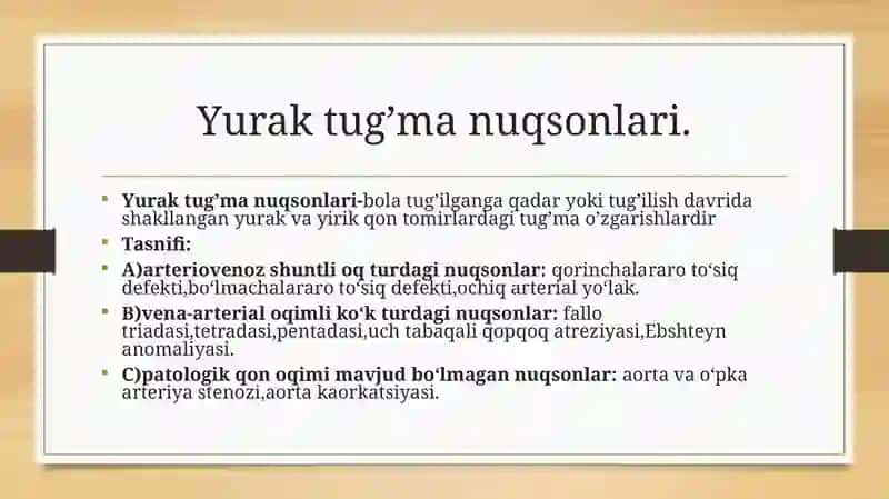 Tugʻma yurak nuqsonlari. 2