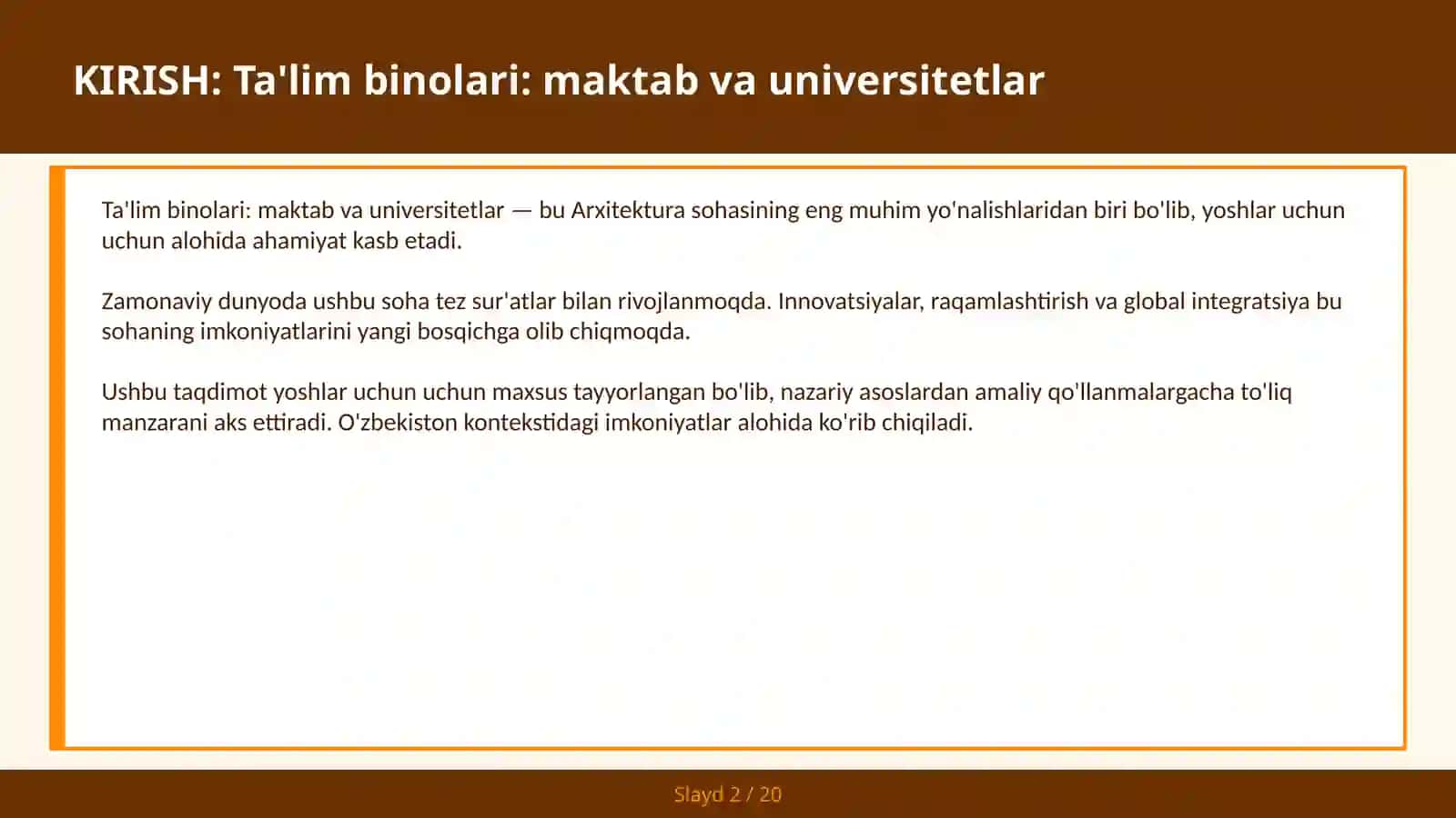 Ta'lim binolari: maktab va universitetlar 2