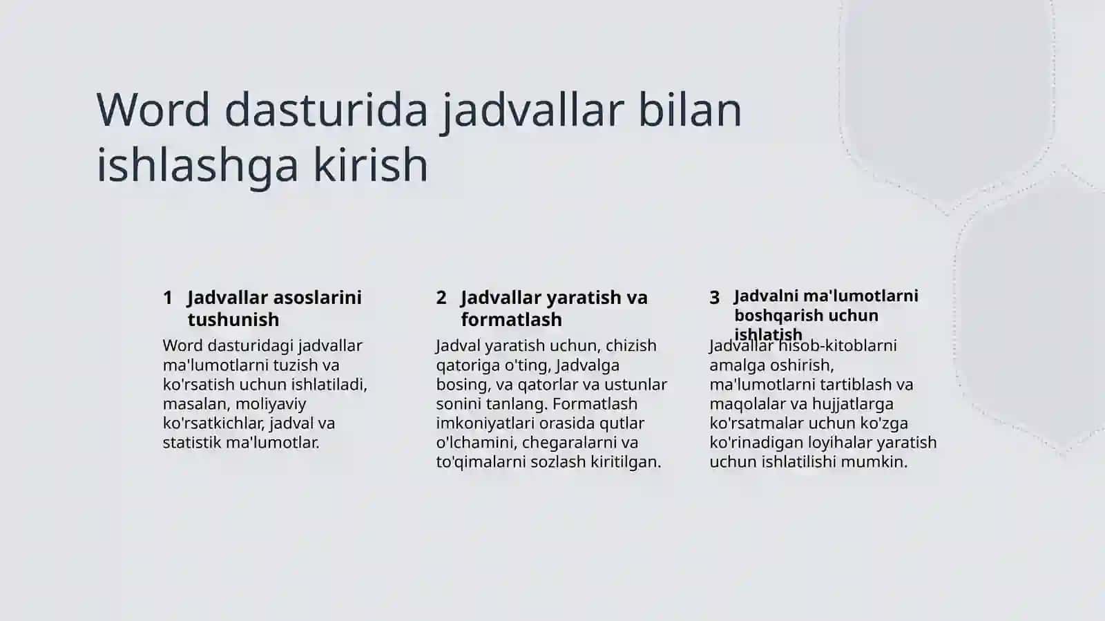 Word dasturida jadvallar bilan ishlash 2